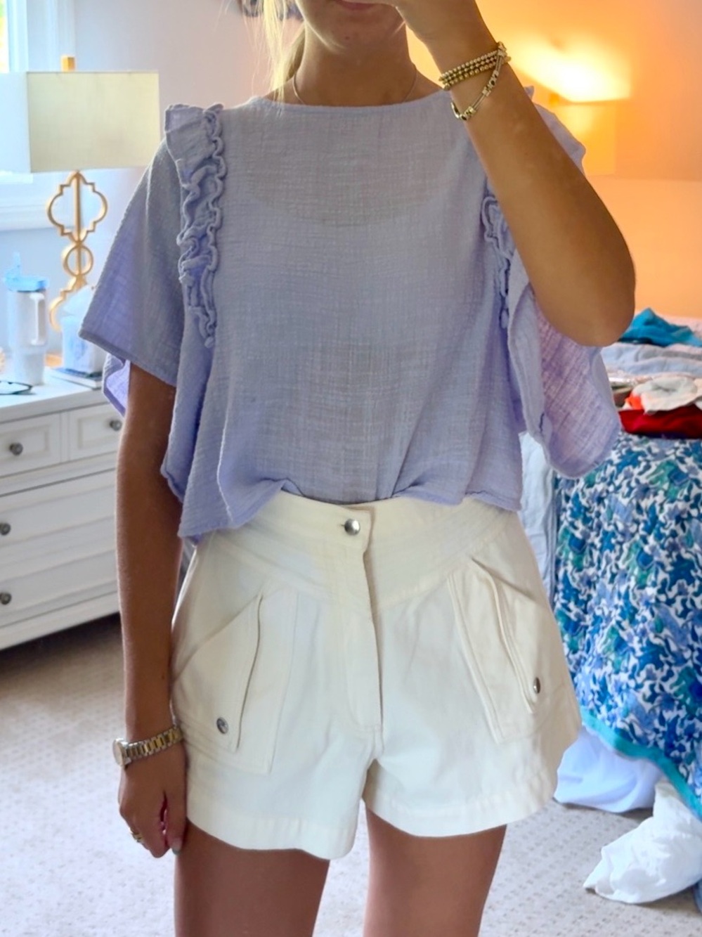 Lavender Ruffle Sleeve Top - Light Purple Blouse